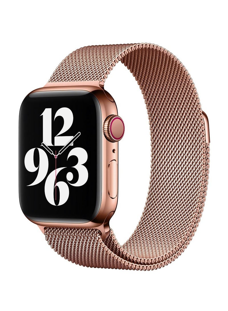 O Ozone Milanese Loop Strap For Apple Watch Series 10 9 8 7 6 5 4 SE 38/40/41/42mm Single Magnetic Stainless Steel Wristbands- Rose Gold - Image 1