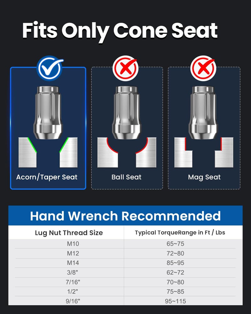 GAsupply 1/2 x 20 Lug Nuts, 1/2''-20 Closed End 6 Spline Tuner Lug Nut Set 1.38" 35mm Tall Conical Seat 60 Degree Lug Nuts, 20 Pack+1 Socket Key - Image 3