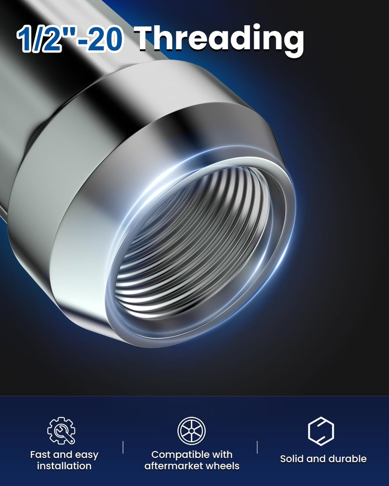 GAsupply 1/2 x 20 Lug Nuts, 1/2''-20 Closed End 6 Spline Tuner Lug Nut Set 1.38" 35mm Tall Conical Seat 60 Degree Lug Nuts, 20 Pack+1 Socket Key - Image 4