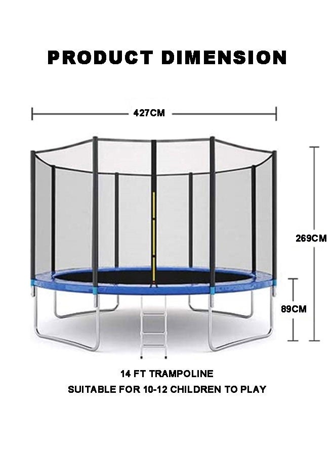 JSAITOYS 14FT Big Round Bounce Long Pole Trampoline With PP PVC Safe Soft Protective Net - Image 2