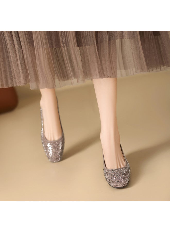 St&Sat Rhinestone Patchwork Slip-on Versatile Fashion Commuter Shoes Square Toe Chunky Heel Lightweight Breathable Exquisite Women's Single Shoes - Image 3