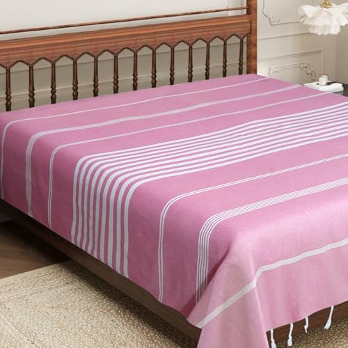Värde Handmade Double Bedsheet 210 TC | Without Pillow Cover | Handloom Cotton Bedsheets for Double Bed | Double Bedsheet for Summer (Size 90X100 Inches, 7.5 x 8.3 Feet (Cavern Pink, King Size) - Image 1