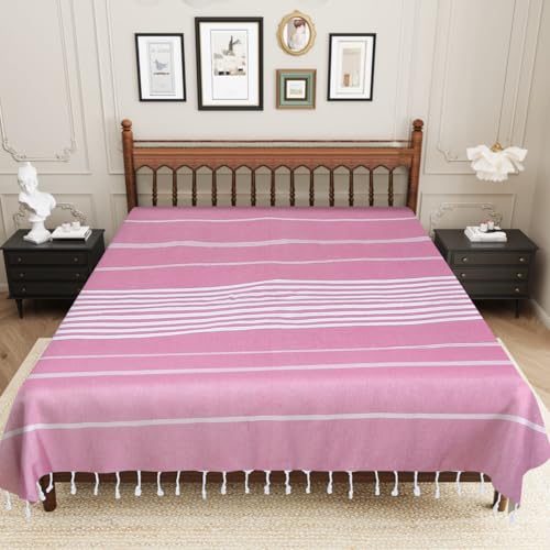 Värde Handmade Double Bedsheet 210 TC | Without Pillow Cover | Handloom Cotton Bedsheets for Double Bed | Double Bedsheet for Summer (Size 90X100 Inches, 7.5 x 8.3 Feet (Cavern Pink, King Size) - Image 2