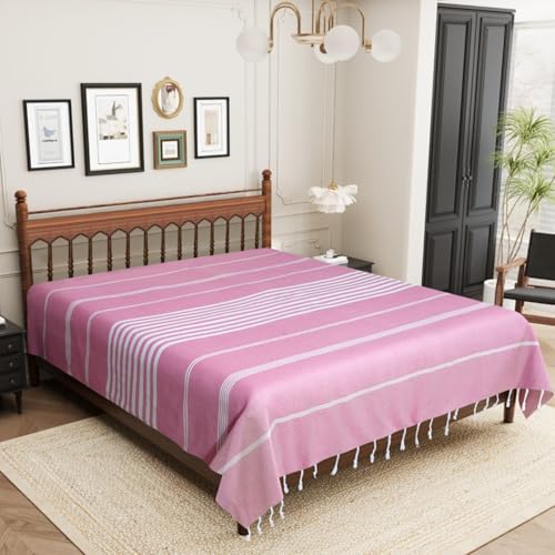Värde Handmade Double Bedsheet 210 TC | Without Pillow Cover | Handloom Cotton Bedsheets for Double Bed | Double Bedsheet for Summer (Size 90X100 Inches, 7.5 x 8.3 Feet (Cavern Pink, King Size) - Image 3