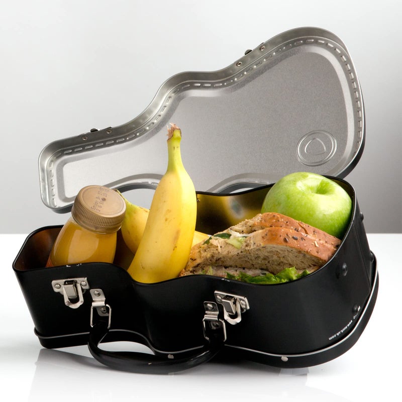 Suck UK Guitar Lunch Box - Vintage Metal Lunch Box For Kids - Guitar Shaped Box - Retro Metal Tin Lunchbox - Rockstar Hard Case with Handle - Old School Lunchbox - Tip Jars For Musician - Novelty Gift - Image 3
