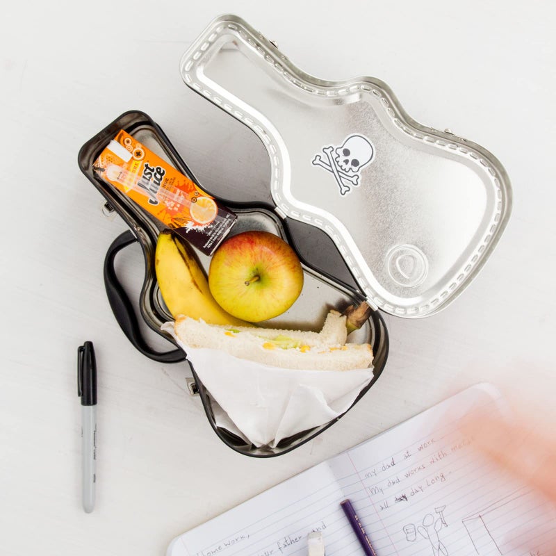Suck UK Guitar Lunch Box - Vintage Metal Lunch Box For Kids - Guitar Shaped Box - Retro Metal Tin Lunchbox - Rockstar Hard Case with Handle - Old School Lunchbox - Tip Jars For Musician - Novelty Gift - Image 2