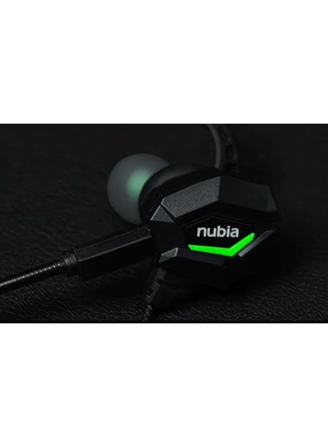 Nubia Red Magic Nubia RedMagic Gaming Earphones, With in Line Mic, Black with Green LED Accent, Wired - Image 2