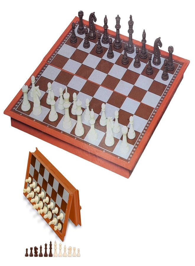 PSEUDO® Chess Board Set Magnetic Travel Folding Board Games Portable Gifts for Kids and Adult, Magnetic Travel Chess Set, Folding Chess Board, Educational Board Game Set (Brown) - Image 1