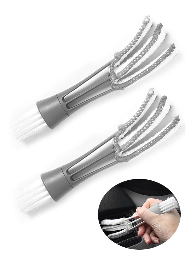 2 PCS Mini Duster for Car Air Vent, Double Ended Automotive Air Vent Microfiber Duster & Brush, Dust Collector Cleaner for Keyboard Window Leaves Shutter, Car Accessories (Gray) - Image 1