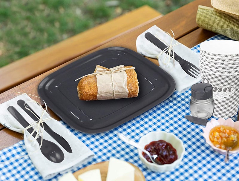 Tribello Camping Picnic Dishes Set with Case, 32 Plastic Reusable Cutlery - BPA Free, Microwave / Dishwasher Safe - Image 4