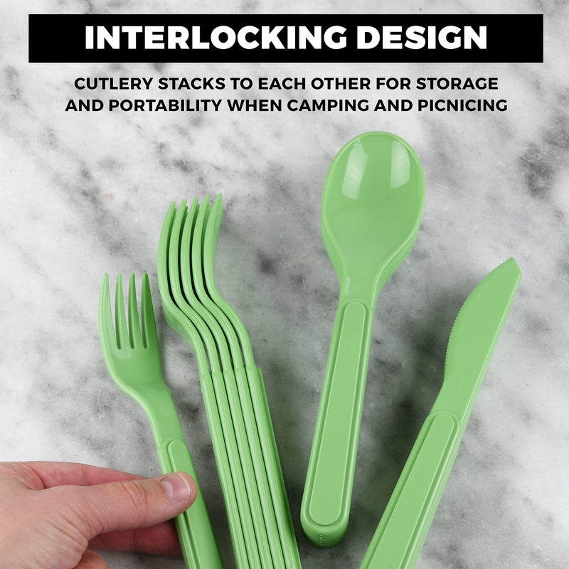 Tribello Camping Picnic Dishes Set with Case, 32 Plastic Reusable Cutlery - BPA Free, Microwave / Dishwasher Safe - Image 5