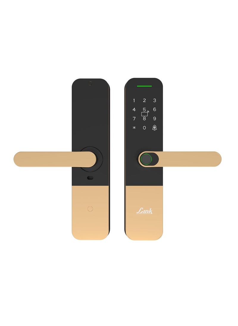 Link Link Smart Door Lock Vitron Digital Biometric Door Lock with WiFi Mobile App Gold Capacitive Touch Panel 300 Access Options Remote Unlocking Free Installation and 4 Year Domestic Warranty  - Image 1