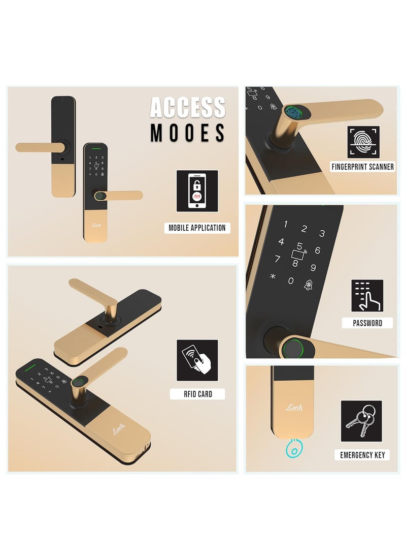 Link Link Smart Door Lock Vitron Digital Biometric Door Lock with WiFi Mobile App Gold Capacitive Touch Panel 300 Access Options Remote Unlocking Free Installation and 4 Year Domestic Warranty  - Image 3