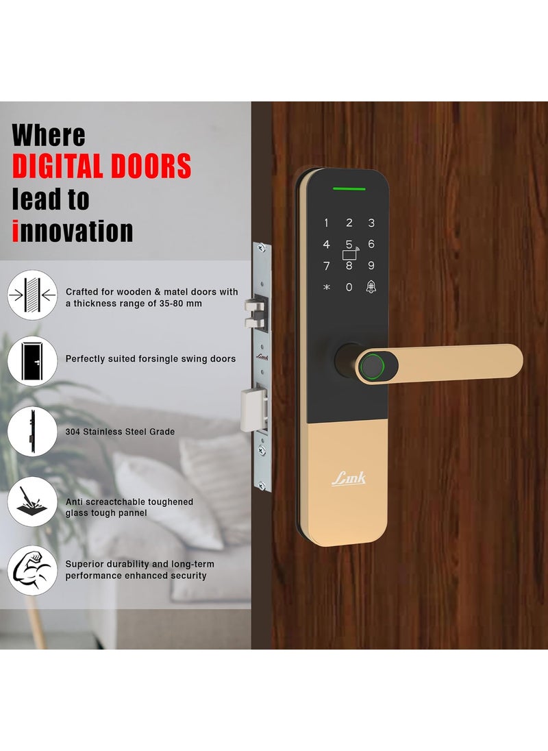 Link Link Smart Door Lock Vitron Digital Biometric Door Lock with WiFi Mobile App Gold Capacitive Touch Panel 300 Access Options Remote Unlocking Free Installation and 4 Year Domestic Warranty  - Image 2
