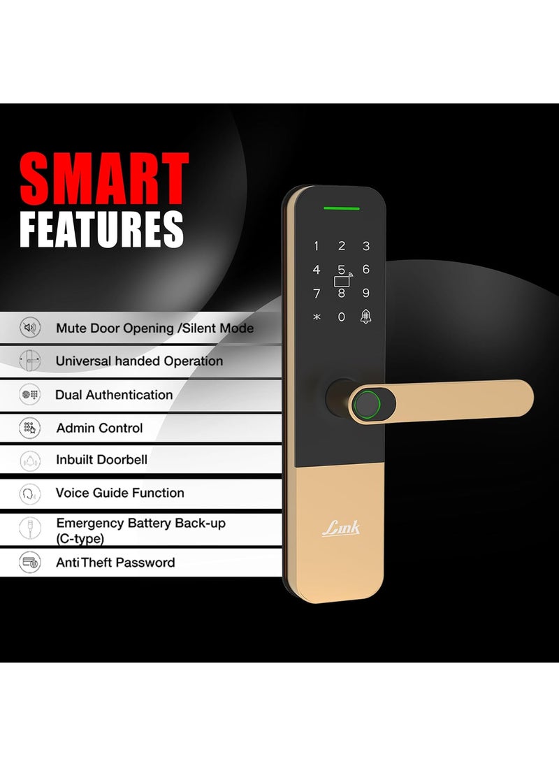 Link Link Smart Door Lock Vitron Digital Biometric Door Lock with WiFi Mobile App Gold Capacitive Touch Panel 300 Access Options Remote Unlocking Free Installation and 4 Year Domestic Warranty  - Image 4