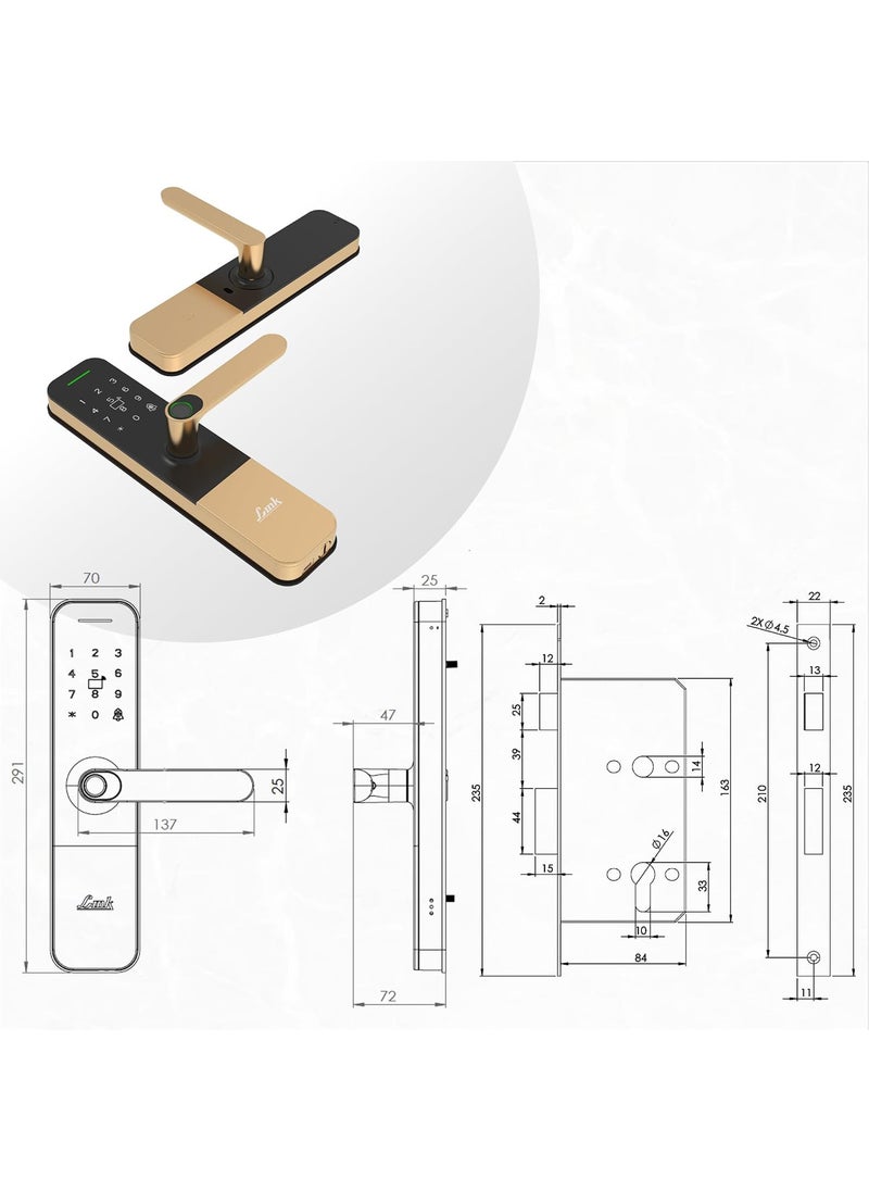 Link Link Smart Door Lock Vitron Digital Biometric Door Lock with WiFi Mobile App Gold Capacitive Touch Panel 300 Access Options Remote Unlocking Free Installation and 4 Year Domestic Warranty  - Image 5