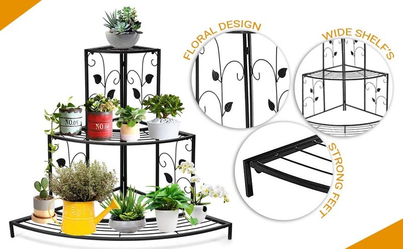 Bee Creative Plant Stand for balcony home decor (Corner-Black) - Image 4
