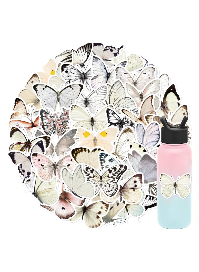 50 PCS Butterfly Stickers Pack White Lovely Waterproof Stickers for Laptop Scrapbook Window Butterfly Stickers for Water Bottle Envelope Gift for Teens Adults - Image 1