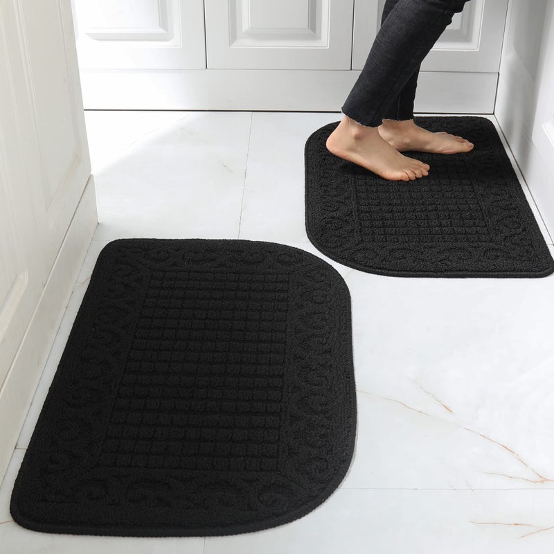 COSY HOMEER COSY HOMEER 27X18 Inch Anti Fatigue Kitchen Rug Mats are Made of 100 Polypropylene Half Round Rug Cushion Specialized in Anti Slippery and Machine WashableBlack2 pcs