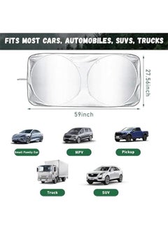 HOOKOR Car Windshield Sun Shade with Storage Pouch, Foldable Reflector Automotive Front Window Sunshade Cover, UV Rays and Sun Heat Protection, Suitable for Most Car, Truck, SUV (59''×27.56'')  - Image 2