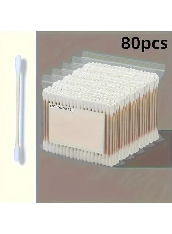 80 قطعة مسحات قطنية يمكن التخلص منها ذات أطراف مستديرة متعددة الأغراض مع صندوق تخزين - Image 1