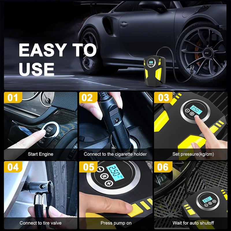 RUOVXWU منفاخ إطارات رقمي مع ضاغط هواء وإيقاف تلقائي وضوء LED - Image 5