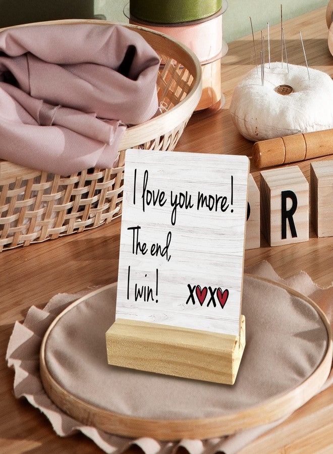 QASHWEY I Love You More the End I Win Wood Plaque Sign Desk Decor,Gifts for Girlfriend Boyfriend,I Love You Gifts for Him Her,Romantic Wood Plaque Sign Desk Decor with Wooden Stand for Home Office - Image 3