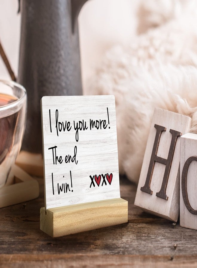 QASHWEY I Love You More the End I Win Wood Plaque Sign Desk Decor,Gifts for Girlfriend Boyfriend,I Love You Gifts for Him Her,Romantic Wood Plaque Sign Desk Decor with Wooden Stand for Home Office - Image 2