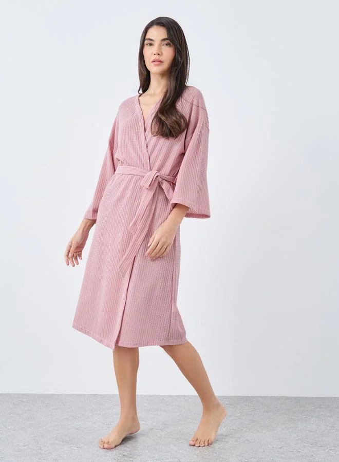 ستايلي Styli Waffle Textured Waist Tie-Up Robe