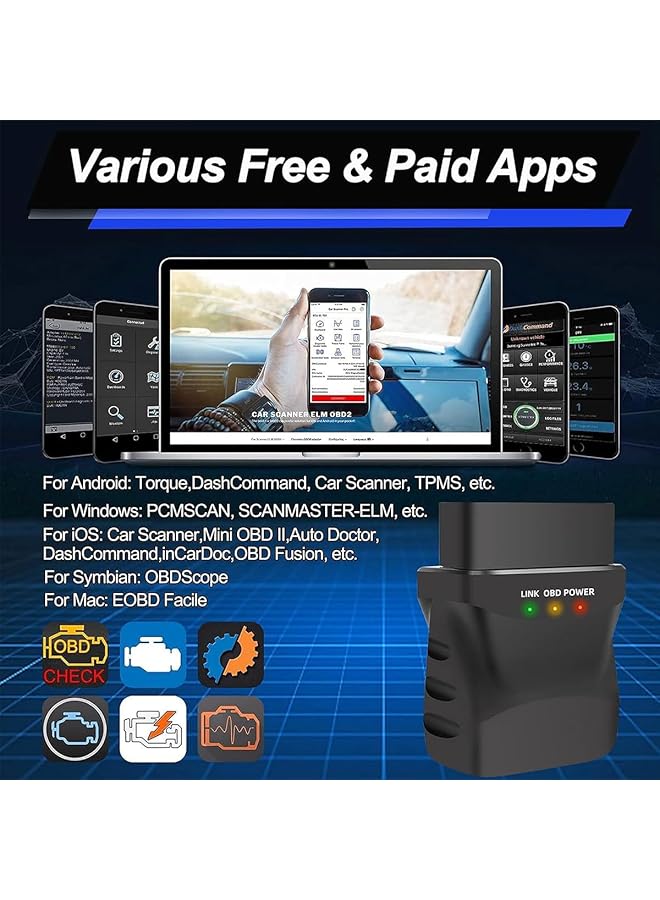 Excefore Obd2 Bluetooth 4.0 Diagnostic Scanner Code Reader For Iphone Ios Android Ipad Pc, Car Auto Obd Ii Diagnostic Scan Tool For Check Engine Lights, Stable & Fast - Image 4