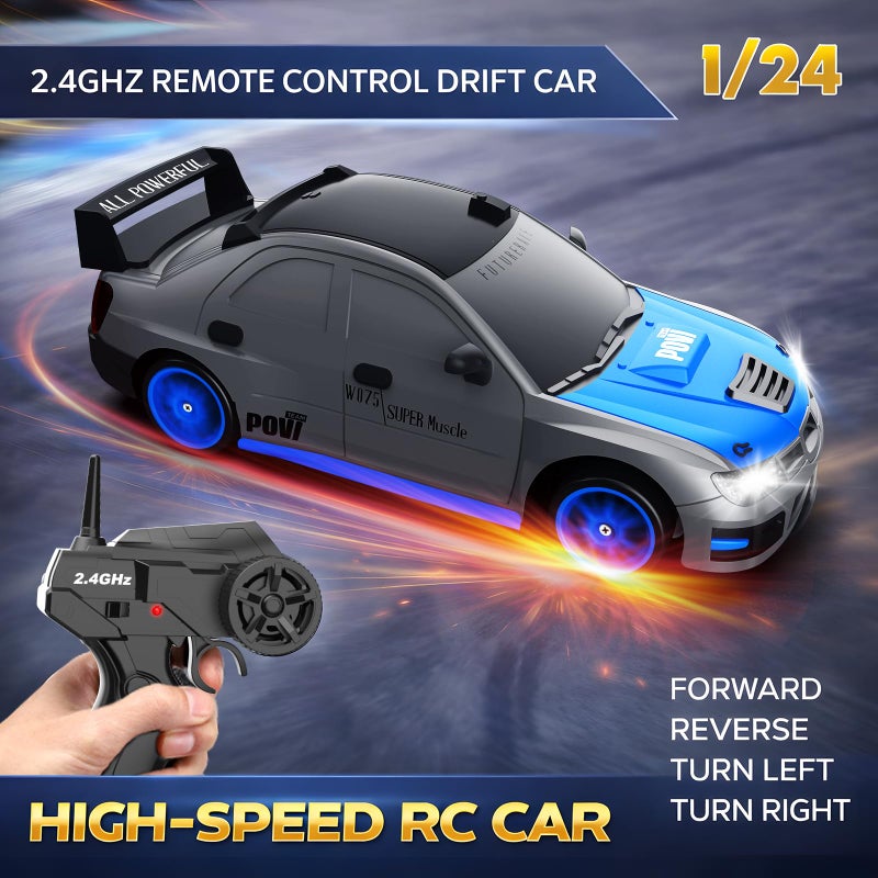 Desdoni Remote Control Car RC Drift Car 24GHz 124 Scale 4WD 15KMH High Speed Model Vehicle with LED Lights Drifting Tire Racing Sport Toy Car for Adults Boys Girls Kids Gift 2Pcs Rechargeable Batteries - Image 3