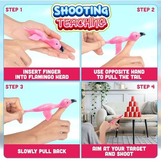 Pick A Toy 36 Pcs Flamingo Party Favors Toys for Kids, Bird Shooter Game Finger Flicker, Tropical Themed Decorations, Treasure Chest for Kids Prizes, Flying Chicken Slingshot - Image 2