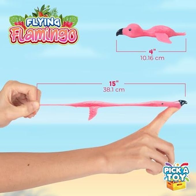 Pick A Toy 36 Pcs Flamingo Party Favors Toys for Kids, Bird Shooter Game Finger Flicker, Tropical Themed Decorations, Treasure Chest for Kids Prizes, Flying Chicken Slingshot - Image 3