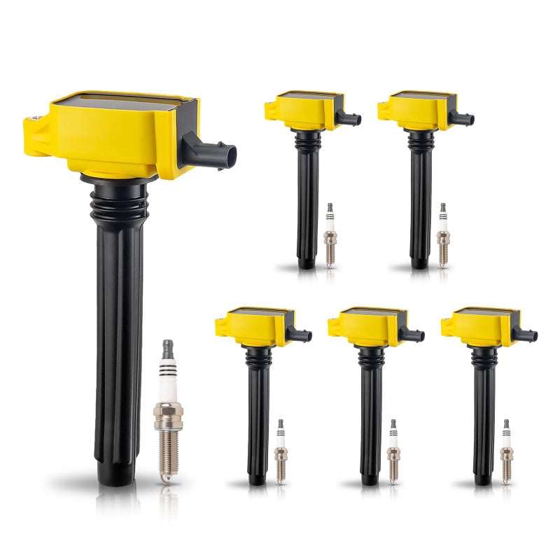 ENA Pack of 6 UF648 Ignition Coil 97390 Platinum Spark Plugs for 36 V6 2011 2012 2013 2014 2015 2016 Dodge Durango Charger Grand Caravan Chrysler Town Country 300 Jeep Grand Cherokee Wrangler Yellow