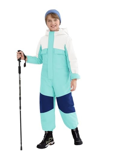 Haloumoning Boys One Piece Snowsuit Kids Hooded Waterproof Insulated Ski Suit Coveralls 514 Years - Image 1