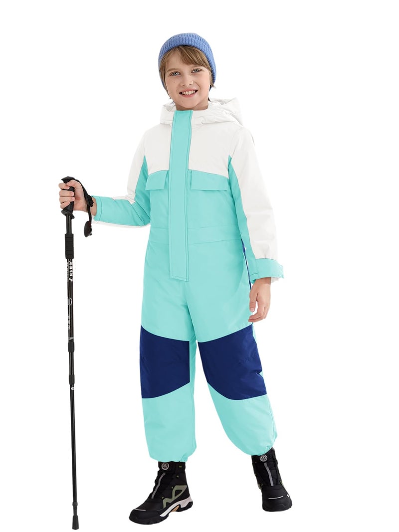 Haloumoning Boys One Piece Snowsuit Kids Hooded Waterproof Insulated Ski Suit Coveralls 514 Years - Image 2