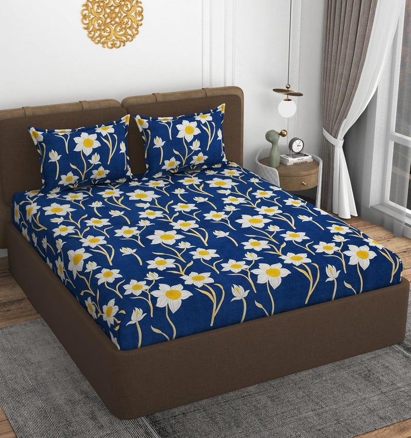 VOMZER Cotton Feel King Size Flat Bedsheet for Double Bed, 1 Cotton Feel Bed Sheet Double Bed (90 X 100 Inches) with 2 Pillow Cover - Image 2