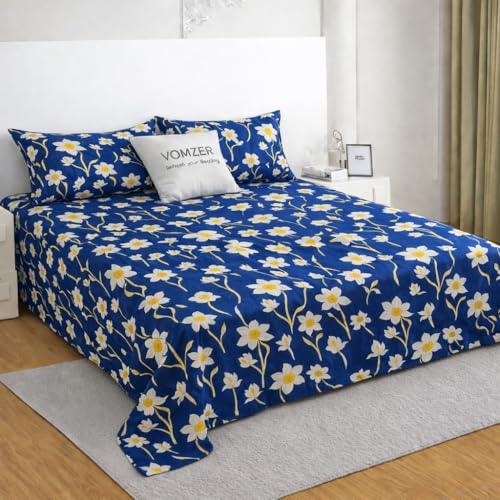 VOMZER Cotton Feel King Size Flat Bedsheet for Double Bed, 1 Cotton Feel Bed Sheet Double Bed (90 X 100 Inches) with 2 Pillow Cover - Image 1