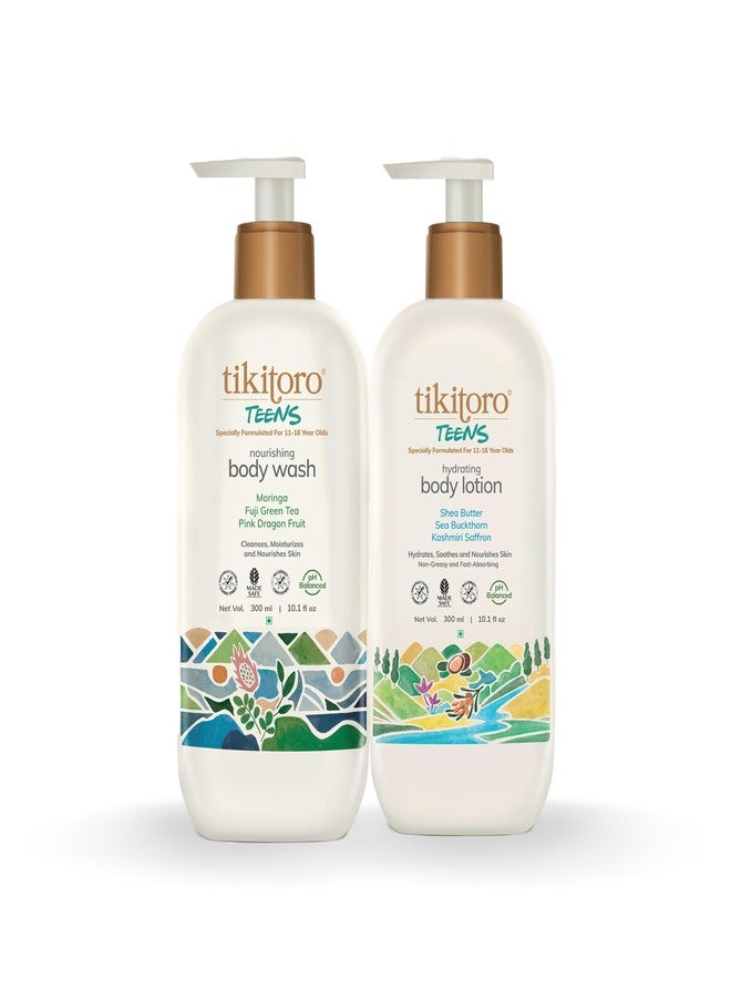 تيكيتورو مجموعة تيكيتورو تينز للعناية بالجسم نباتية 100% مع غسول للجسم مغذي ولوشن مرطب للجسم، يغذي ويرطب البشرة، خالٍ من البارابين والكبريتات، مجموعة تنظيف الجسم (العمر: 11+) (300 مل × 2) - Image 1