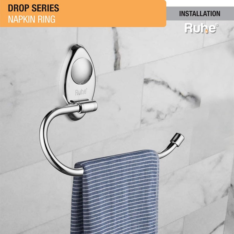 RUHE Ruhe Drop Stainless Steel Napkin Holder |Napkin Holder for Kitchen | Towel Hanger for Washbasin & Bathroom | Wall Mounted | Hand Towel Hanger | Towel Ring | Bathroom Accessories | Chrome Finish  - Image 4