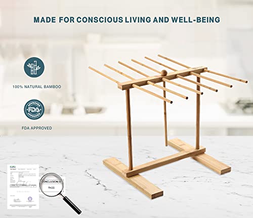 8SOM Bamboo Pasta Drying Rack with Transfer Wand and 12 Bars, Easy to Transfer for Drying Pasta and Cooking, Special Suspension Design for Large Storage - Image 4