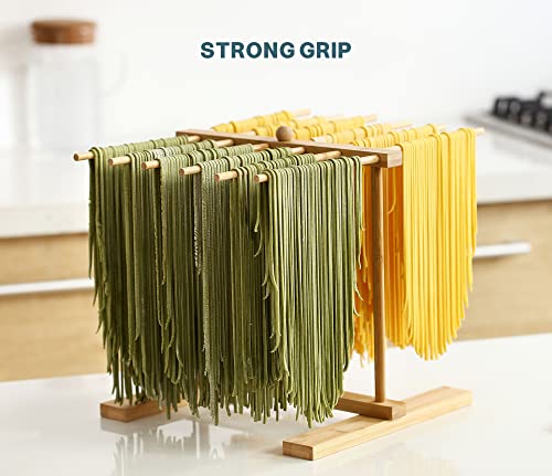 8SOM Bamboo Pasta Drying Rack with Transfer Wand and 12 Bars, Easy to Transfer for Drying Pasta and Cooking, Special Suspension Design for Large Storage - Image 3