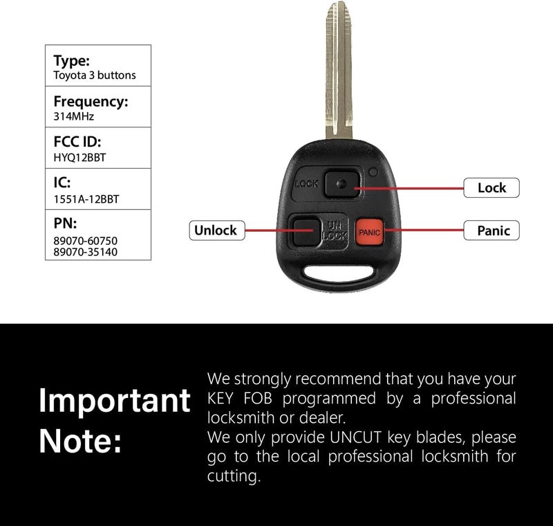 Keylessbest Car Key Fob Remote Keyless Entry Control HYQ12BBT 314MHz 3 Button Replacement for 2003-2009 Toyota Landcruiser FJ Cruiser - 2 Pack - Image 3