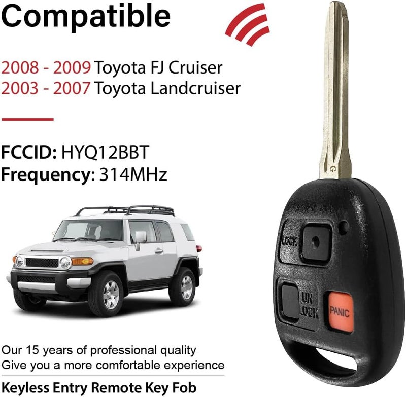 Keylessbest Car Key Fob Remote Keyless Entry Control HYQ12BBT 314MHz 3 Button Replacement for 2003-2009 Toyota Landcruiser FJ Cruiser - 2 Pack - Image 2