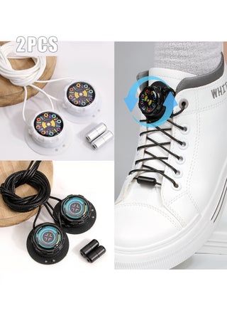 2 PCS No Tie Shoe Laces Tieless Elastic Shoe Laces with Shoelaces Lock Connector, Rotating No Tie Shoelaces - Automatic Lock Buckle, No Tie Shoelaces (Black/White)