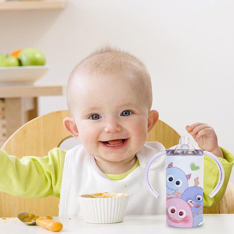 MAIKESUB 24 Pack Sublimation Blanks Sippy Cup Baby Bottle with Handles Straight Stainless Steel Insulated Skinny Tumblers with Splash proof Lid 12 oz Shatterproof Water Tumbler - Image 2