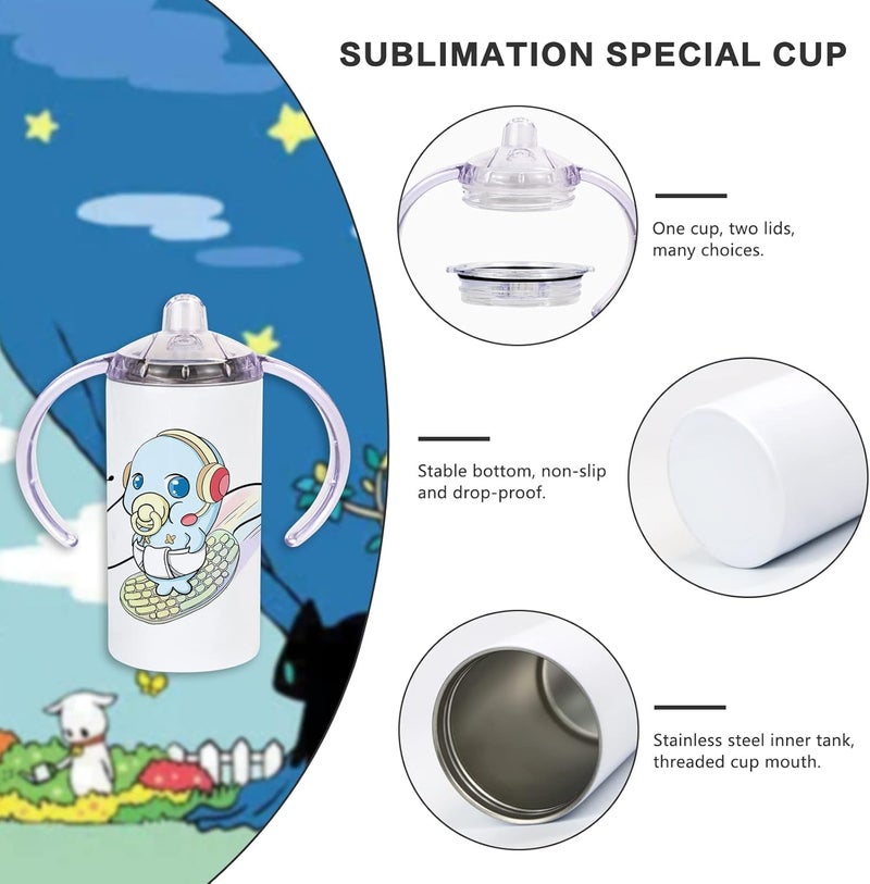 MAIKESUB 24 Pack Sublimation Blanks Sippy Cup Baby Bottle with Handles Straight Stainless Steel Insulated Skinny Tumblers with Splash proof Lid 12 oz Shatterproof Water Tumbler - Image 5