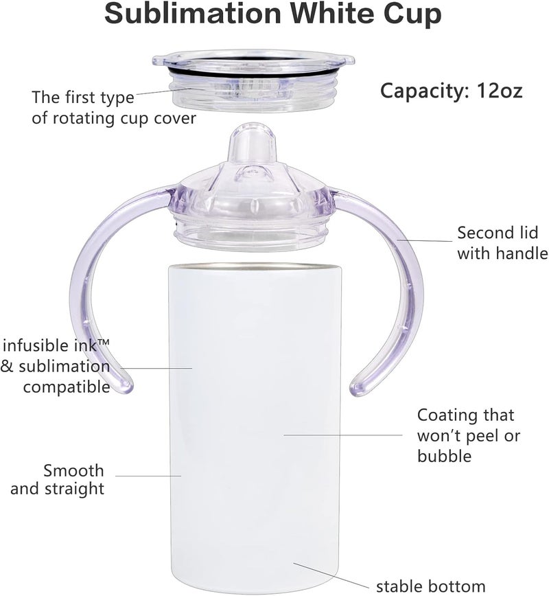 MAIKESUB 24 Pack Sublimation Blanks Sippy Cup Baby Bottle with Handles Straight Stainless Steel Insulated Skinny Tumblers with Splash proof Lid 12 oz Shatterproof Water Tumbler - Image 4