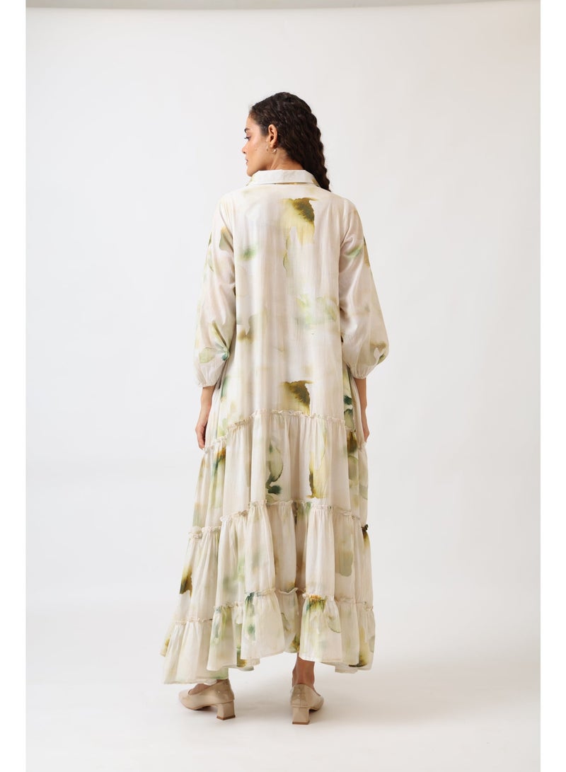 نور فستان أخضر مزهر متعدد الطبقات - Image 4