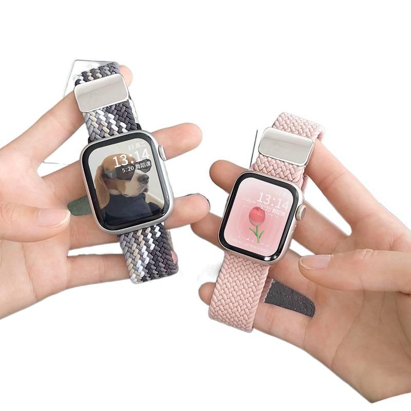AD Gray Nylon Loop Strap Smartwatch Band Compatible with Apple Watch / SE with Adjustable Fit Replacement Strap for Daily Wear - Image 2
